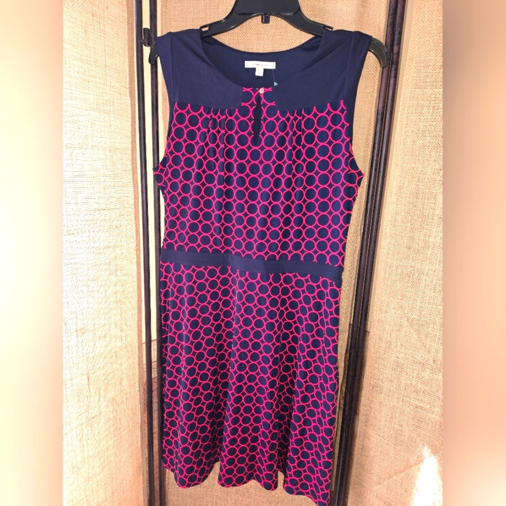 NWT Women's 41 Hawthorne Navy Maroon Geometric Dress Size Large